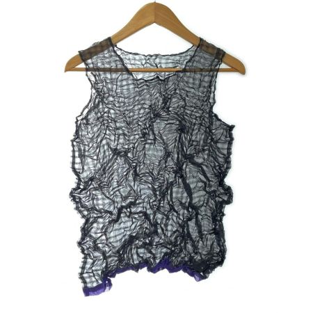  ISSEY MIYAKE イッセイミヤケ カットソー タンクトップ シワ加工 ミセス ブラック