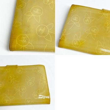  CHANEL シャネル がま口財布 カメリア エナメル 箱・ギャランティーカード付 傷汚れ有 ベージュ
