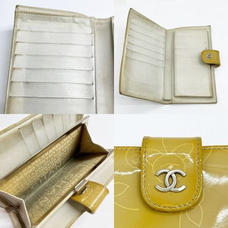  CHANEL シャネル がま口財布 カメリア エナメル 箱・ギャランティーカード付 傷汚れ有 ベージュ
