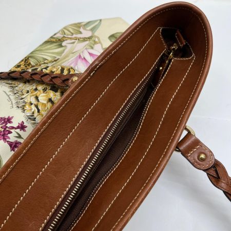  Salvatore Ferragamo サルヴァトーレフェラガモ トートバッグ レザー ナイロン 花柄 アニマル柄  ベージュ