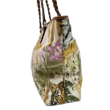  Salvatore Ferragamo サルヴァトーレフェラガモ トートバッグ レザー ナイロン 花柄 アニマル柄  ベージュ
