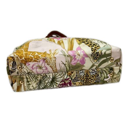  Salvatore Ferragamo サルヴァトーレフェラガモ トートバッグ レザー ナイロン 花柄 アニマル柄  ベージュ