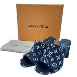 ◆◆ LOUIS VUITTON ルイヴィトン シルエットラインミュール サンダル 39 デニム NL1211 ネイビー Aランク