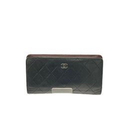 ◆◆ CHANEL シャネル 2つ折り財布 長財布 マトラッセ ラムレザー  ブラック Cランク