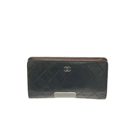  CHANEL シャネル 2つ折り財布 長財布 マトラッセ ラムレザー  ブラック