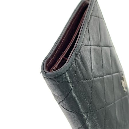  CHANEL シャネル 2つ折り財布 長財布 マトラッセ ラムレザー  ブラック