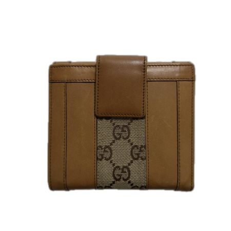  GUCCI グッチ キャンバス×レザー 120927 キャメル 3つ折り財布　キズ有 