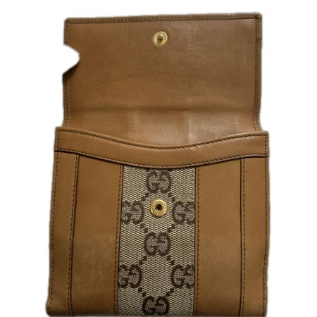  GUCCI グッチ キャンバス×レザー 120927 キャメル 3つ折り財布　キズ有 