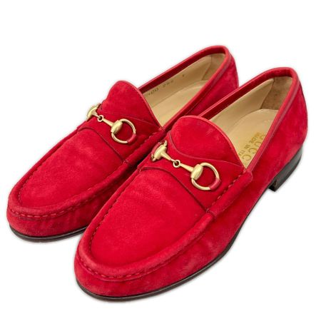 GUCCI グッチ ホースビットローファー スエード ゴールド金具 6B レッド