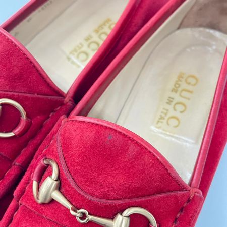 GUCCI グッチ ホースビットローファー スエード ゴールド金具 6B レッド