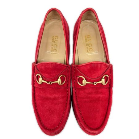 GUCCI グッチ ホースビットローファー スエード ゴールド金具 6B レッド