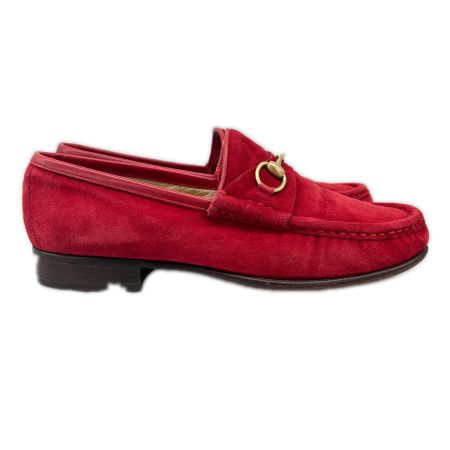 GUCCI グッチ ホースビットローファー スエード ゴールド金具 6B レッド