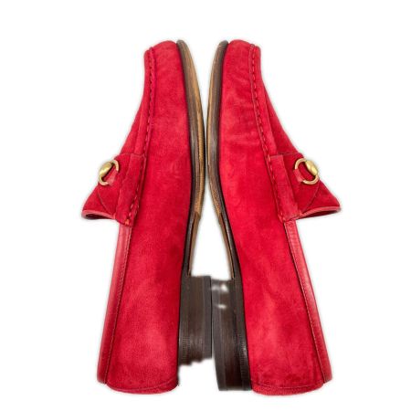 GUCCI グッチ ホースビットローファー スエード ゴールド金具 6B レッド