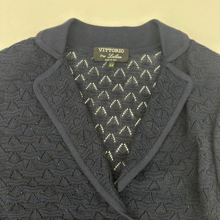 Leilian レリアン カーディガン SIZE 44 コットン92％ VITTORIO ミセス レディース ネイビー