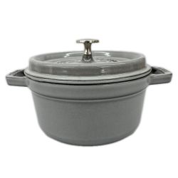 STAUB ストウブ ピコ ココット ラウンド 両手鍋　ほうろう 20cm IH対応 ライトグレー Bランク