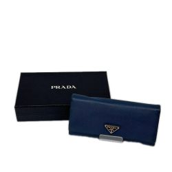 PRADA プラダ 長財布 使用感・角スレ有 箱付 ブルー Cランク