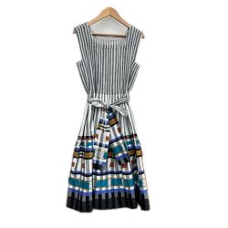 ISSEY MIYAKE me イッセイミヤケ ワンピース スレ有 ベルト付 オールシーズン レディース ミセス  M101FH571 ホワイト×グレー Bランク