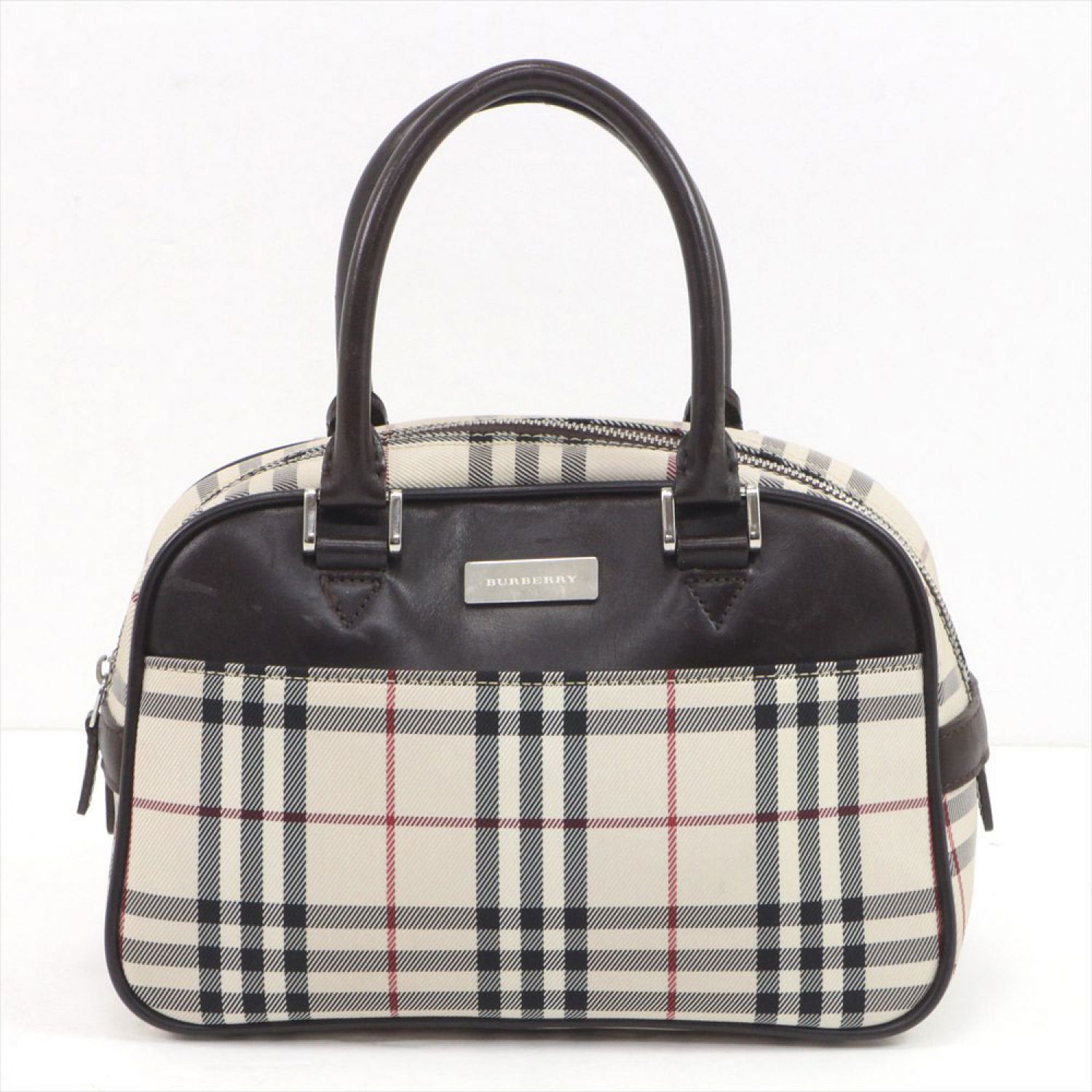 中古】
 BURBERRY バーバリー ミニボストンバッグ ベージュ×ダーク