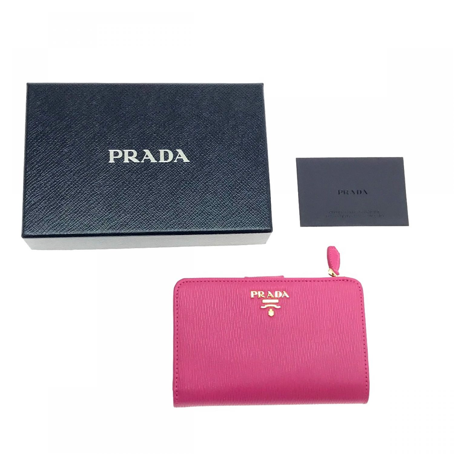 中古】 PRADA プラダ 2つ折り財布 1ML225 ショッキングピンク Aランク