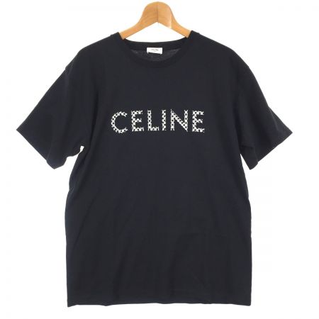  CELINE セリーヌ チェッカースタッズロゴ メンズ半袖Tシャツ  SIZE M 2X800501F ブラック