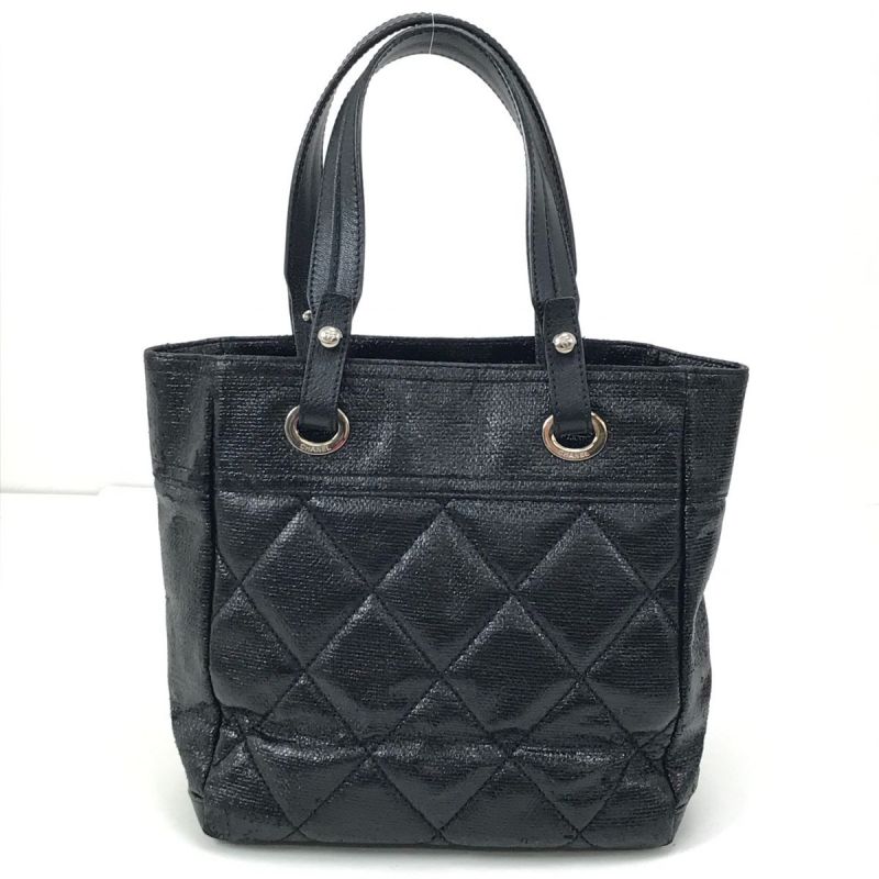 中古】 CHANEL シャネル パリビアリッツPM トートバッグ ブラック