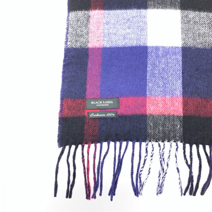 BURBERRY BLACK LABEL バーバリーブラックレーベル カシミア100％ ネイビー×レッド リバーシブル マフラー ｜中古｜なんでもリサイクルビッグバン