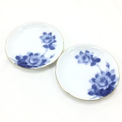 $$  ROKUA 大倉陶園 ペアプレート 2点セット ブルーローズ 15cm Aランク