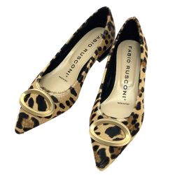 $$ FABIO RUSCONI レディース パンプス 37 1/2 レオパード柄 ベージュ Bランク