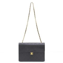  CHANEL シャネル キャビアスキンステッチ ショルダーバッグ ブラック Aランク