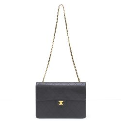 $$ CHANEL シャネル キャビアスキンステッチ ショルダーバッグ ブラック Aランク