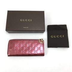  GUCCI グッチ L字ジップ長財布 295671 メタルピンクレッド系 Aランク
