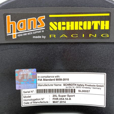  Schroth HANS 20L Super Sport