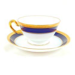 $$ 大倉陶園 瑠璃片葉金蝕 カップ＆ソーサー ロイヤルクラウンブルー  Bランク