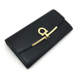 $$ Ferragamo フェラガモ 長財布 ガンチーニ レザー  JL-22 D150 ブラック Bランク