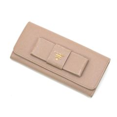  PRADA プラダ リボンモチーフ 長財布 1M1132 ベージュピンク Cランク