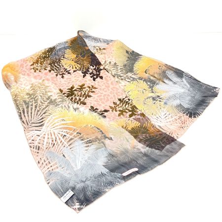  Ferragamo フェラガモ ヒョウ柄＆木 スカーフ シルク100% ブラウン