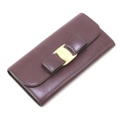  Salvatore Ferragamo サルヴァトーレフェラガモ ヴァラリボンバーガンディ 長財布 ボルドー Bランク