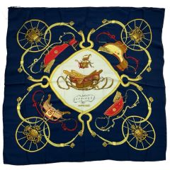  HERMES エルメス カレ90 シルクスカーフ AC101 ネイビー Cランク