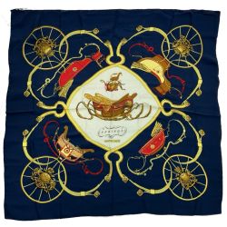 $$ HERMES エルメス カレ90 シルクスカーフ AC101 ネイビー Cランク