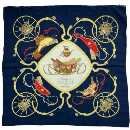  HERMES エルメス カレ90 シルクスカーフ AC101 ネイビー