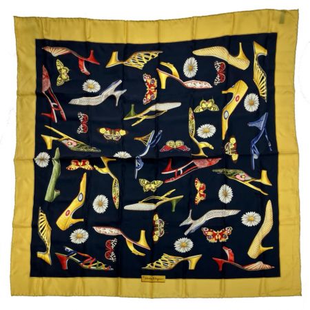  Salvatore Ferragamo サルヴァトーレフェラガモ ハイヒール柄　スカーフ ネイビー