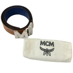 $$ MCM エムシーエム ベルト メタルバックル ヴィセトス柄 約84～94cm ブラウン×ブルー Bランク