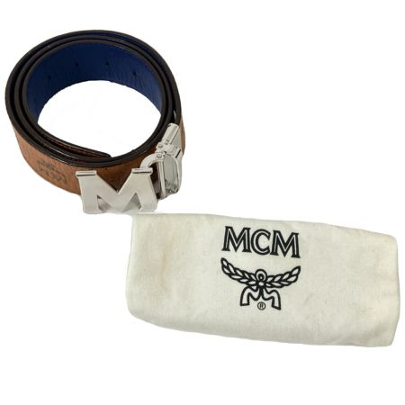  MCM エムシーエム ベルト メタルバックル ヴィセトス柄 約84～94cm ブラウン×ブルー