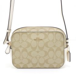 $$ COACH コーチ シグネチャー ショルダーバッグ 91677 ベージュ×ホワイト Bランク
