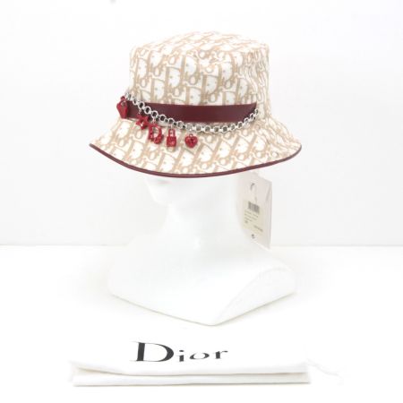  Christian Dior クリスチャンディオール 帽子 ハット LCH04001 56cm チャーム付 ホワイト×レッド