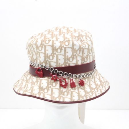 Christian Dior クリスチャンディオール 帽子 ハット LCH04001 56cm チャーム付 ホワイト×レッド