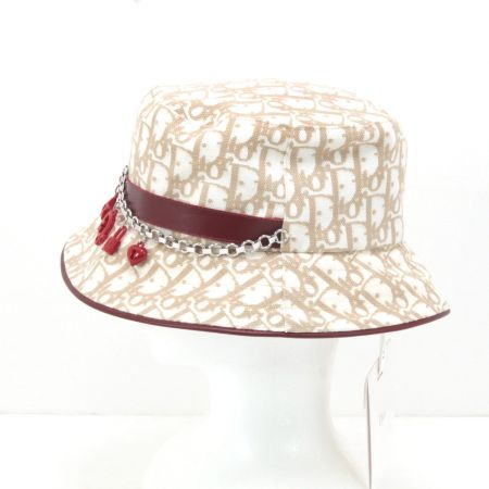  Christian Dior クリスチャンディオール 帽子 ハット LCH04001 56cm チャーム付 ホワイト×レッド