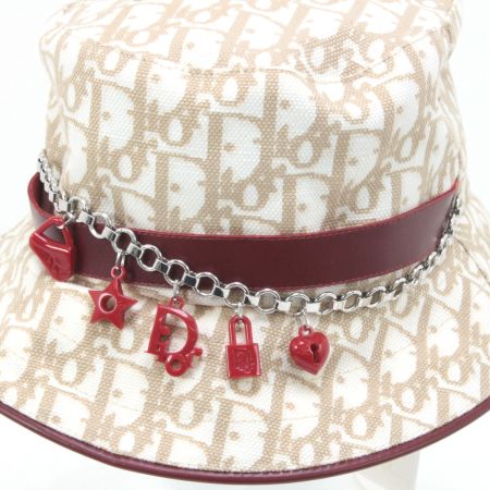 Christian Dior クリスチャンディオール 帽子 ハット LCH04001 56cm チャーム付 ホワイト×レッド