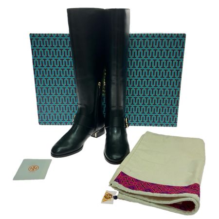  TORY BURCH トリーバーチ カウレザー ローヒール ロングブーツ  24.5cm 40343 ブラック