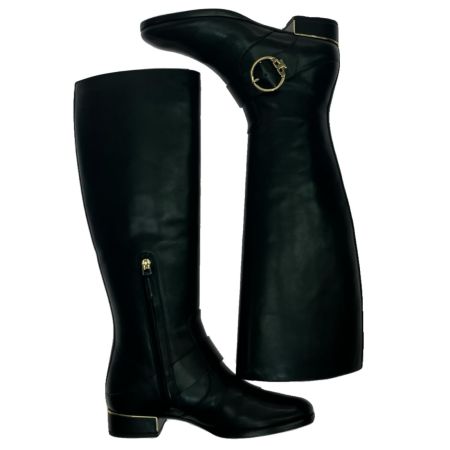  TORY BURCH トリーバーチ カウレザー ローヒール ロングブーツ  24.5cm 40343 ブラック